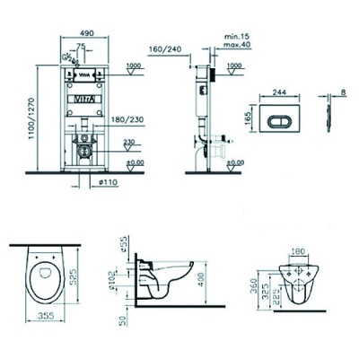 Комплект унитаза с инсталляцией Vitra Normus 9773B003-7202 с сиденьем и кнопкой смыва Хром