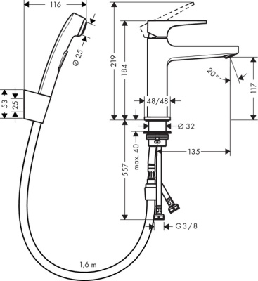 Смеситель для раковины Hansgrohe Metropol 74522000 с гигиеническим душем Хром