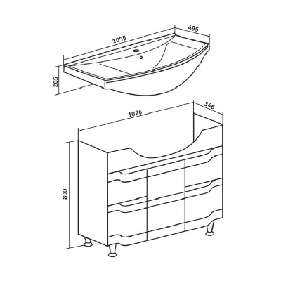 Тумба с раковиной Runo Стиль 105 Белая