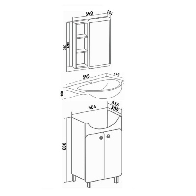 Мебель для ванной Runo Капри 55 Оранжевая