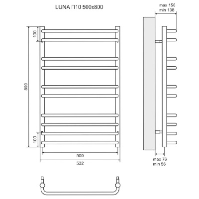 Водяной полотенцесушитель Lemark Luna 50х80 LM41810 Хром