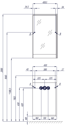 Зеркальный шкаф Акватон Эмма 46 1A221802EAD80 Белый Дуб навара