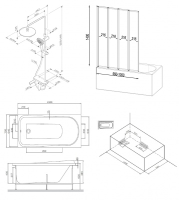 Комплект акриловой ванны со шторкой и душевой системой AM.PM Like 170x70 W80ASET-170SL без гидромассажа