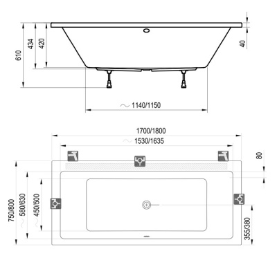 Акриловая ванна Ravak Formy 01 170x75 без гидромассажа