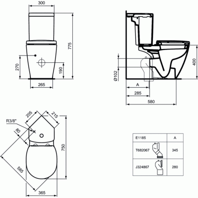 Унитаз компакт Ideal Standard Connect Space E119501 без бачка и сиденья