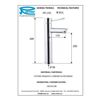 Смеситель для раковины Remer Minimal N11L Хром