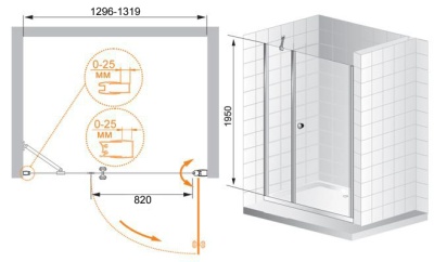 Душевая дверь в нишу Cezares TRIUMPH-D-B-11-40+90-P-Cr-L профиль Хром стекло рифленое