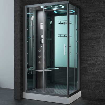 Душевая кабина SSWW BU621 L 120x80 с баней профиль Голубой сапфир матовый задняя стенка зеркальная