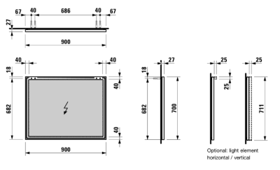 Зеркало Laufen Frame 25 90 4.4740.5.900.144.1 с алюминиевой рамкой