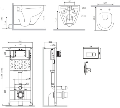 Комплект унитаза с инсталляцией AM.PM Spirit V2.0 FlashClean IS48001.701738 с сиденьем Микролифт и клавишей смыва Белый