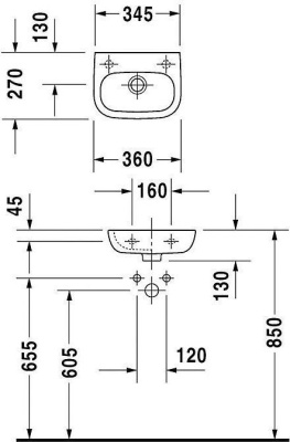 Раковина Duravit D Code 36 07053600002 подвесная Белая