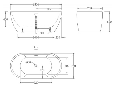Акриловая ванна BelBagno BB70 150x75 без гидромассажа