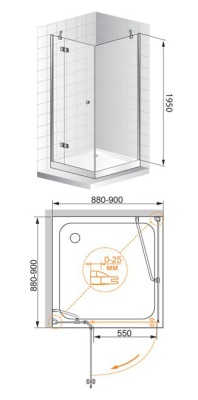 Душевой уголок Cezares Verona A-1 90x90 VERONA-W-A-1-90-P-Cr-L профиль Хром стекло рифленое