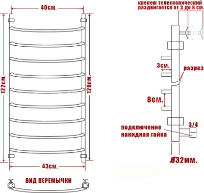 Водяной полотенцесушитель Ника Arc ЛД 120x40 Хром