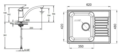 GranFest Quarz GF-Z13 со смесителем для кухни Vitra Dynamic S A42086EXP Серый Хром