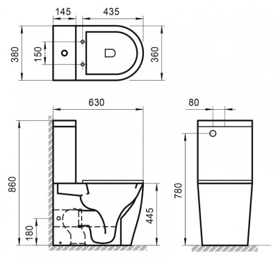 Унитаз компакт BelBagno Etna BB2157CPR без бачка и сиденья