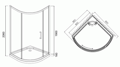 Душевой уголок AM.PM Bliss L 90x90 W53G-315-090MG64 радиальный профиль матовый Хром стекло тонированное