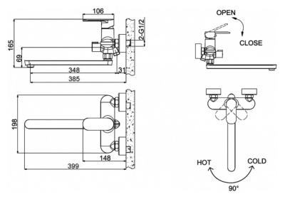 Смеситель для ванны Bravat Opal F6125183CP-02L-RUS универсальный Хром