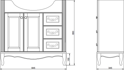 Тумба под раковину ValenHouse Эллина 85 E85_ТКБ Кальяри ручки Бронза