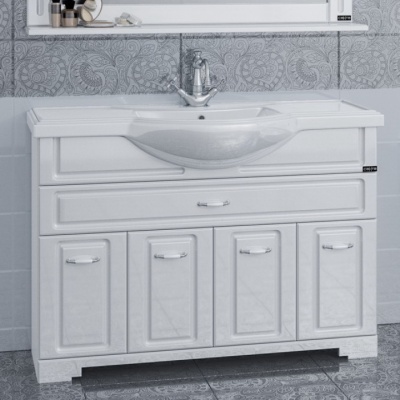 Тумба с раковиной СанТа Монарх 120/2 на цоколе Белая