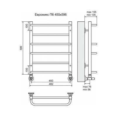 Водяной полотенцесушитель Terminus Евромикс П6 450x596 4670030723116 Хром