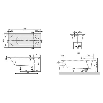 Квариловая ванна Villeroy&Boch Oberon 180x80 Белый альпин