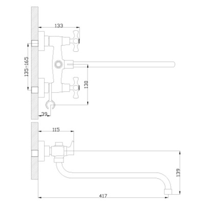 Смеситель для ванны и душа Rossinka H02-84 Хром
