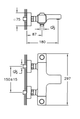 Смеситель для ванны Vitra AquaHeat A47159EXP с термостатом Хром