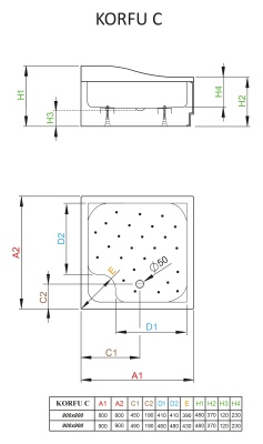 Акриловый поддон для душа Radaway Korfu C 80x80x48 4C88400-03 Белый