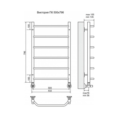 Водяной полотенцесушитель Terminus Виктория П6 500x796 4670030725134 Хром