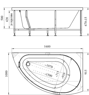 Акриловая ванна Radomir Wachter Бергамо 168x100 форсунки Белые L с гидромассажем