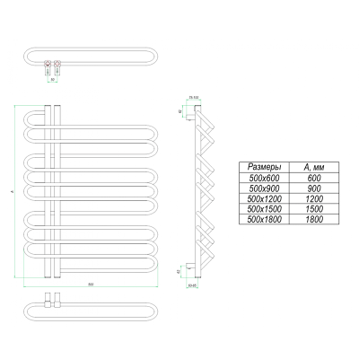 Водяной полотенцесушитель Grota Stelle 500х1800 Хром