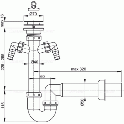 Сифон для кухонной мойки Alcaplast A820-DN50 Белый