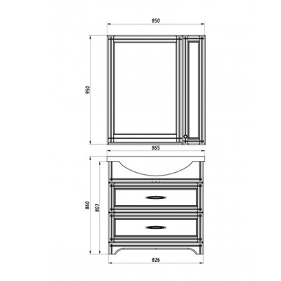 Зеркало со шкафом ASB-Woodline Берта 85 Белое c серебряной патиной
