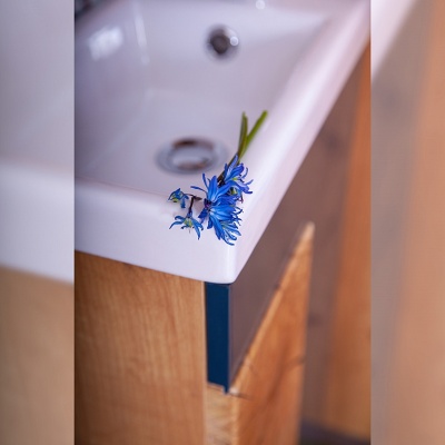 Тумба под раковину Бриклаер Форест 40 подвесная Антрацит со вставкой Пенёк