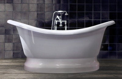 Ванна из искусственного камня Castone Корсика 190x86 на постаменте Белая