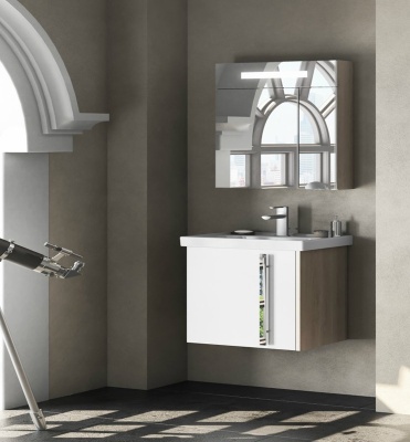 Тумба под раковину Opadiris Стайл 70 Z0000012274 подвесная Белая глянцевая/Дуб орегон