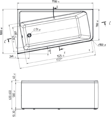 Акриловая ванна Marka One Direct 170x100 L Белая