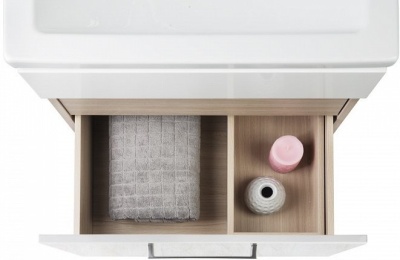 Тумба с раковиной Iddis Mirro 80 подвесная Белая Светлое дерево