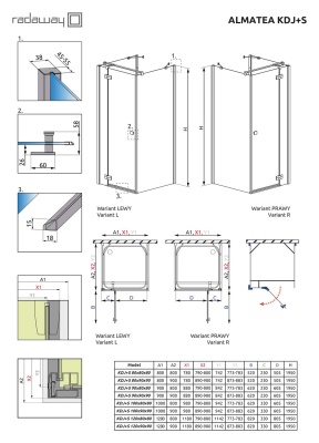 Дверь душевого уголка Radaway Almatea KDJ+S 90x80x80 L1 профиль Хром стекло прозрачное
