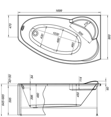 Акриловая ванна Aquanet Sofia 170x100 R 00204041+242139+204668 с гидромассажем