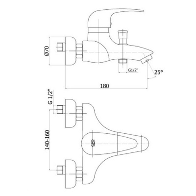 Смеситель для ванны GPD Rio MBB30 Хром