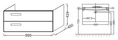 Тумба под раковину Jacob Delafon Rythmik 100 EB1304-E70 подвесная Арлингтонский дуб