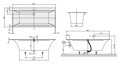 Квариловая ванна Villeroy&Boch Squaro Edge 12 180x80 UBQ180SQE2DV-01 без гидромассажа