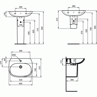 Раковина Ideal Standard Tesi 60 T352201 Белая