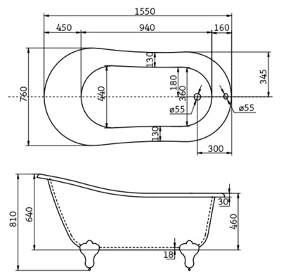 Акриловая ванна BelBagno BB06 155x76 Белая