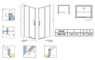 Душевая дверь в нишу Radaway Idea DWJ 160x200 профиль хром, стекло прозрачное, крепления слева