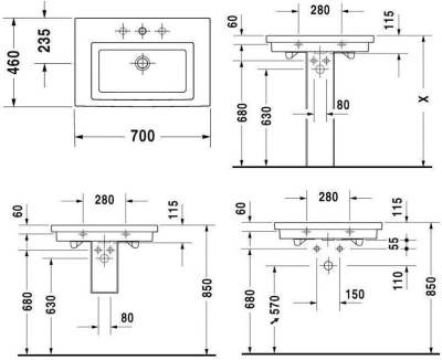 Раковина Duravit 2 ND Floor 70 0491700000 Белая