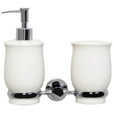 Стакан для зубных щеток с дозатором для жидкого мыла WasserKRAFT K-24289 Хром Белый