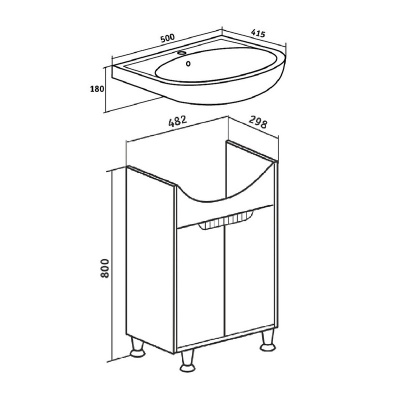 Тумба с раковиной Runo Эко 50 Белая/Лиственница